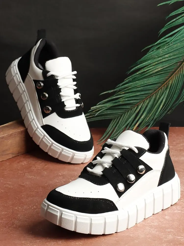 Women’s Black & White Chunky Lace-Up Sneakers